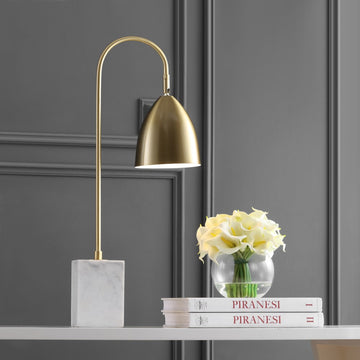 Ana 26" Gold Arched Metal with Marble Base LED Table Lamp - JONATHAN Y